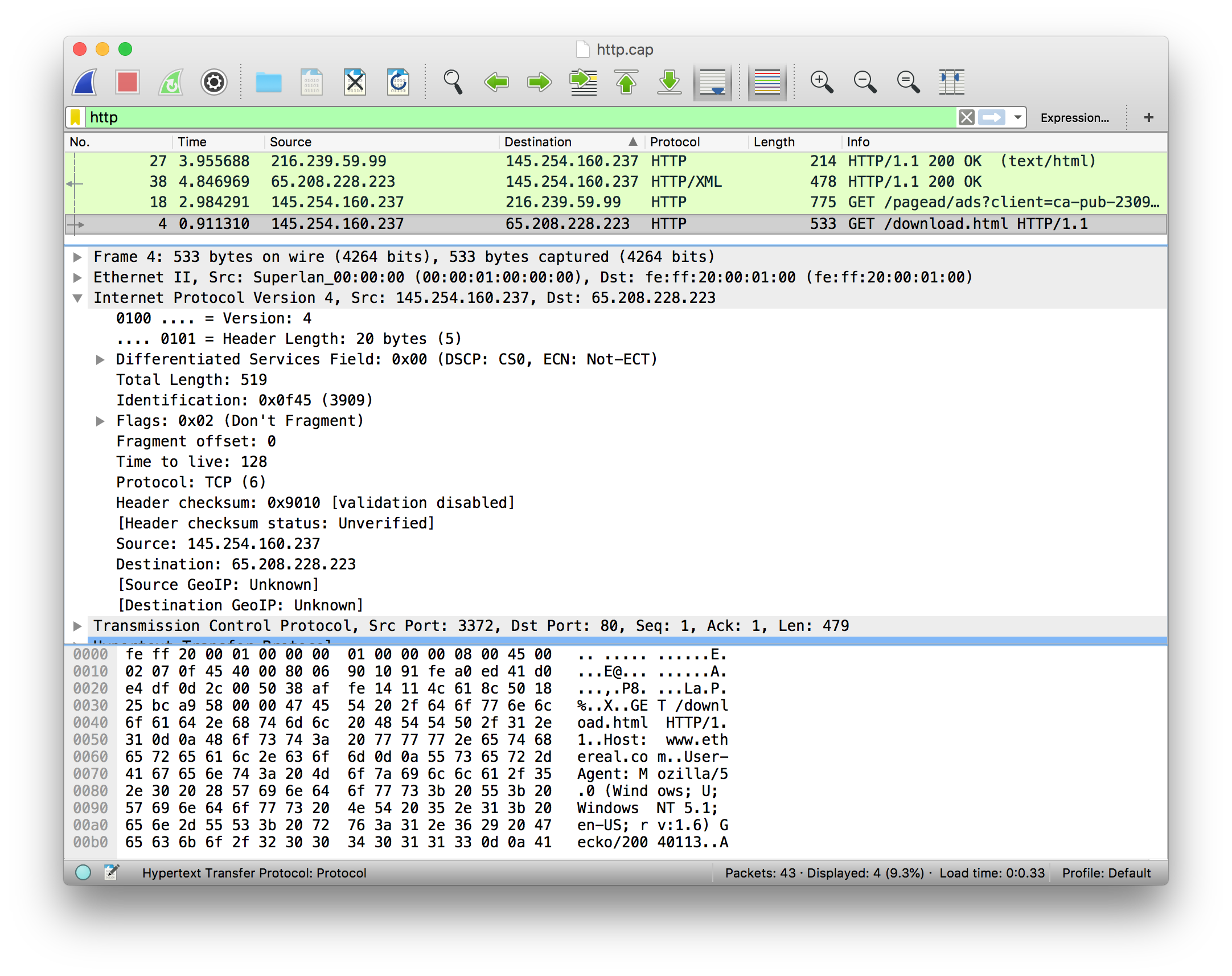 Wireshark sample capture