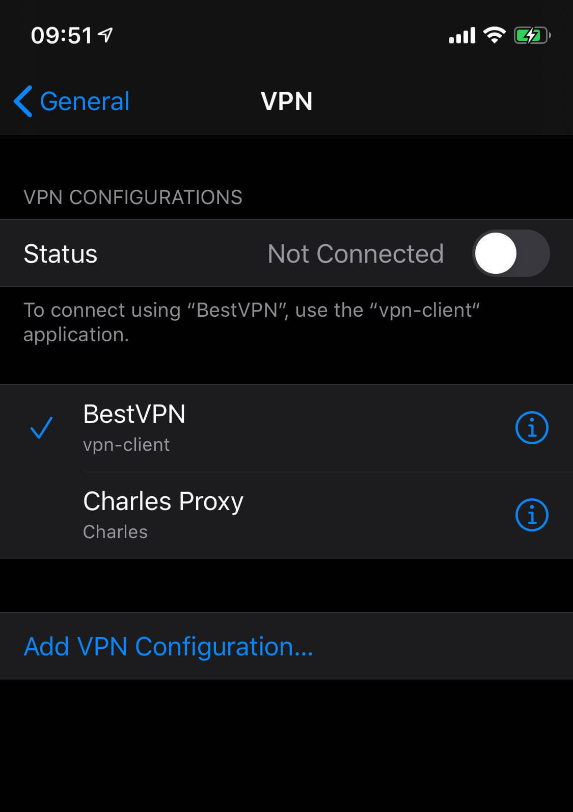 iOS VPN settings page screenshot